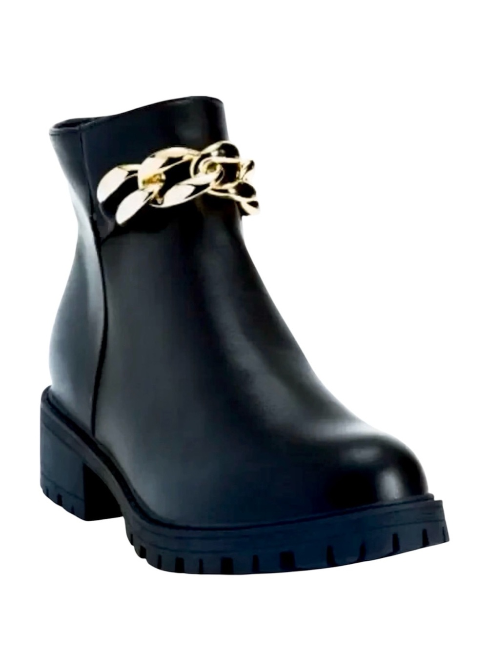 Nicole Miller Gold Chain Black Leather Ankle Boots
